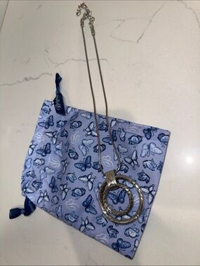 Brighton Silver Double-Ring Pendant Necklace with Blue Butterfly Pouch